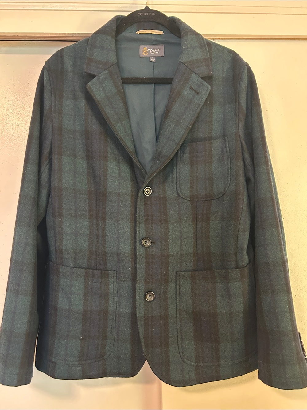 Vintage Green and Navy Plaid Wool Blazer